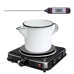 Kit Fogão 110v Caneca Esmaltada Termomêtro Velas Artesanato Branca 1L Preto Escuro Elétrico Digital