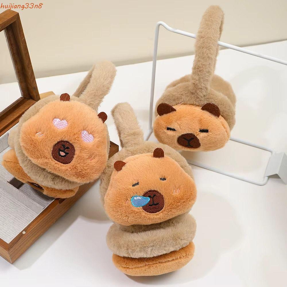HUIJIANG Capivara Protetores De Orelha De Pelúcia , Quentes De Animais Grossos De Desenho Animado , Capa De Ouvido Fofa 