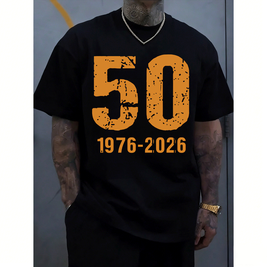 [Camiseta Premium em Algodão Puro]GXG Camiseta Masculina Adulto Curta Manga Laranja, Comemorativa 50 Anos (1976-2026)