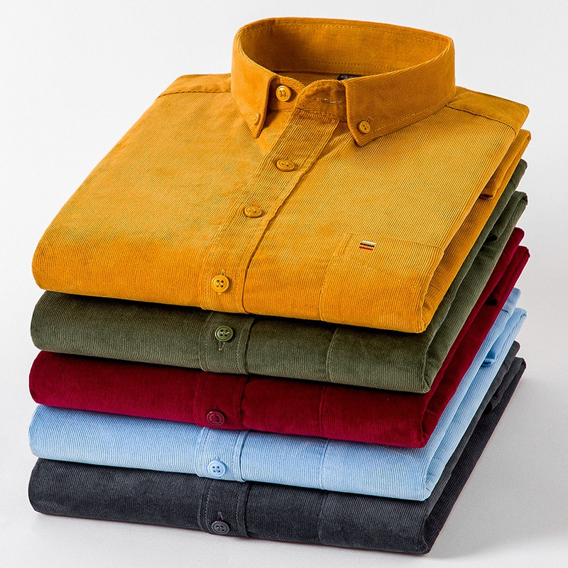 Camisa Casual Masculina de Manga Longa em Veludo 100% Algodão, Tamanho Grande 7XL, Camisas Formais Masculinas FOMW