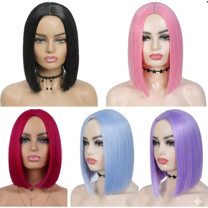 Peruca Wig Curta Cabelo Liso Sem Franja Fibra Orgânica 30cm