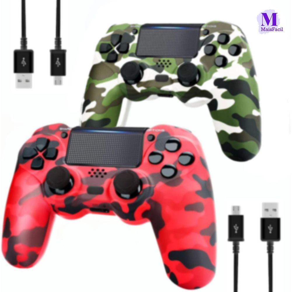 Controle Wireless Camuflado para PS4 com Cabo de Carregamento e Funções Avançadas