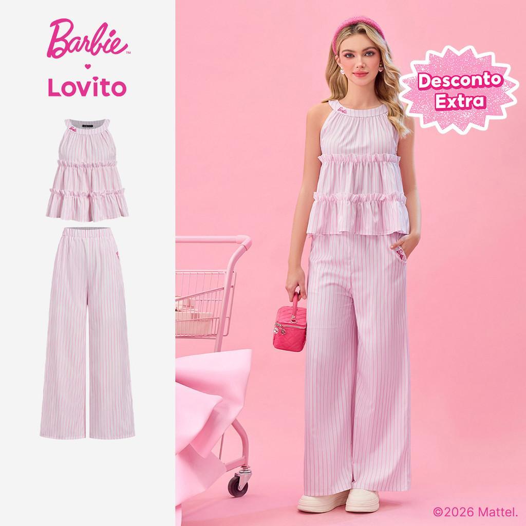 (New arrival) Barbie™ X Lovito  Tops ou Bottoms Casuais com Bolso Primavera/verão para Mulheres. PSBL2PAD031