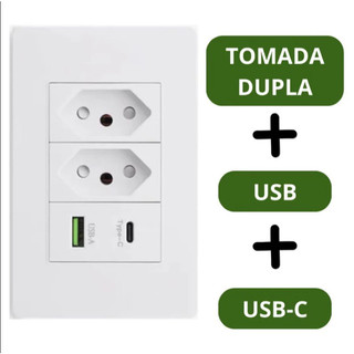 Tomada De Embutir Tomada Dupla Usb + Usb-c Sem Wi-fi Carregamento Rápido