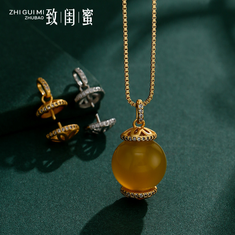 DIY pérola acessórios 18K ouro pingente fivela pino fivela incrustada cera de abelha jade grânulo pingente fivela acessó