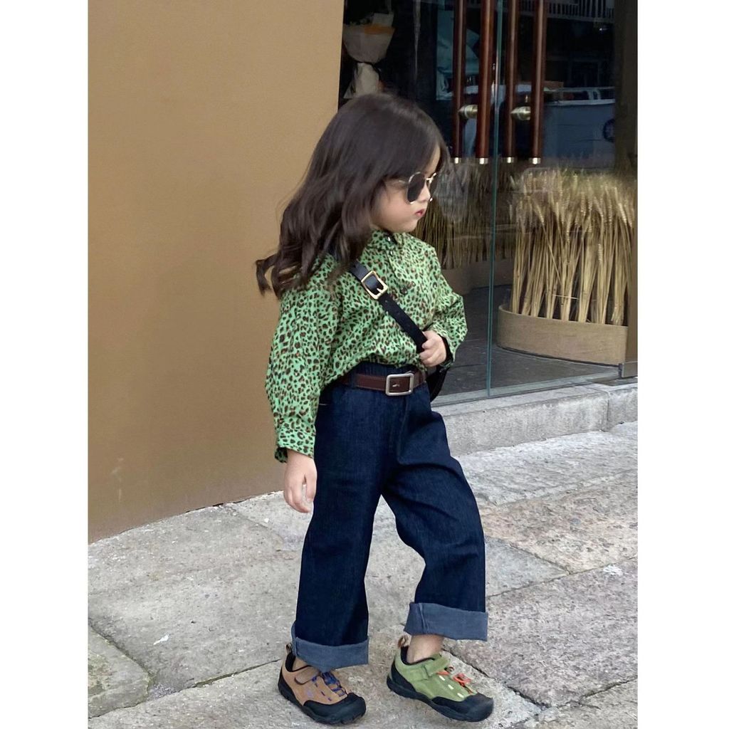 Moda camisa superior novo estilo Jeans meninas 2026 impresso cod moda camisa outono primavera coreano leopardo impressão