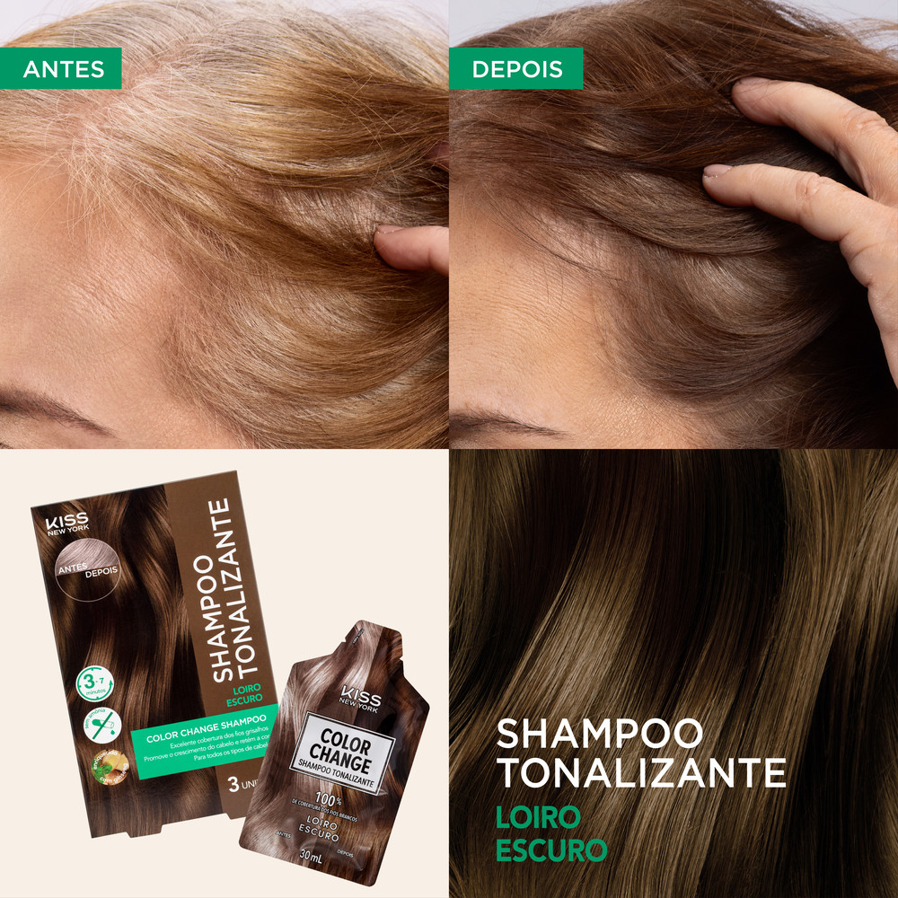 Kit com 3 Shampoos Tonalizantes Color Change Loiro Escuro - Kiss New York