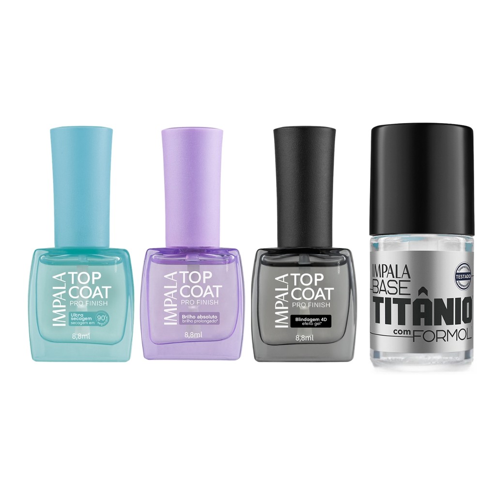 Kit 1 Base C/ Formal E 3 Esmaltes Top Coat Pro Finish Impala