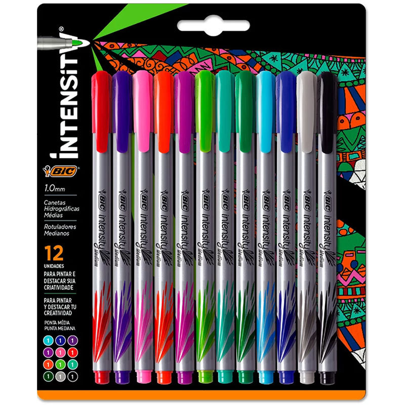 Caneta hidrográfica Intensity Medium com 12 unidades Bic em Oferta na Shopee