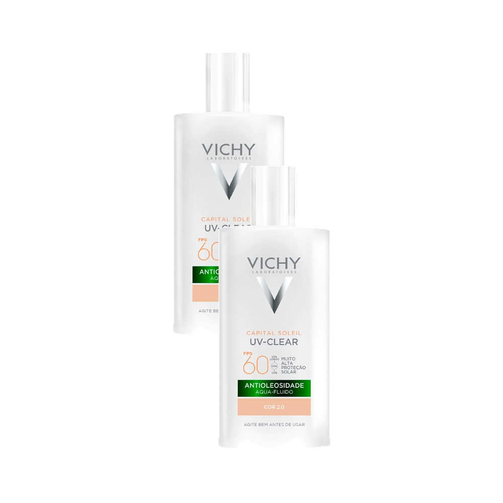 Kit 2 Protetor Solar Facial Vichy Capital Soleil UV-Clear Antioleosidade Aqua Fluido FPS 60 Cor 2.0 40g