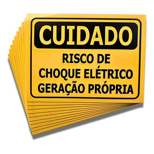 10 Placas Cuidado Risco De Choque Geração Própria 25x18cm