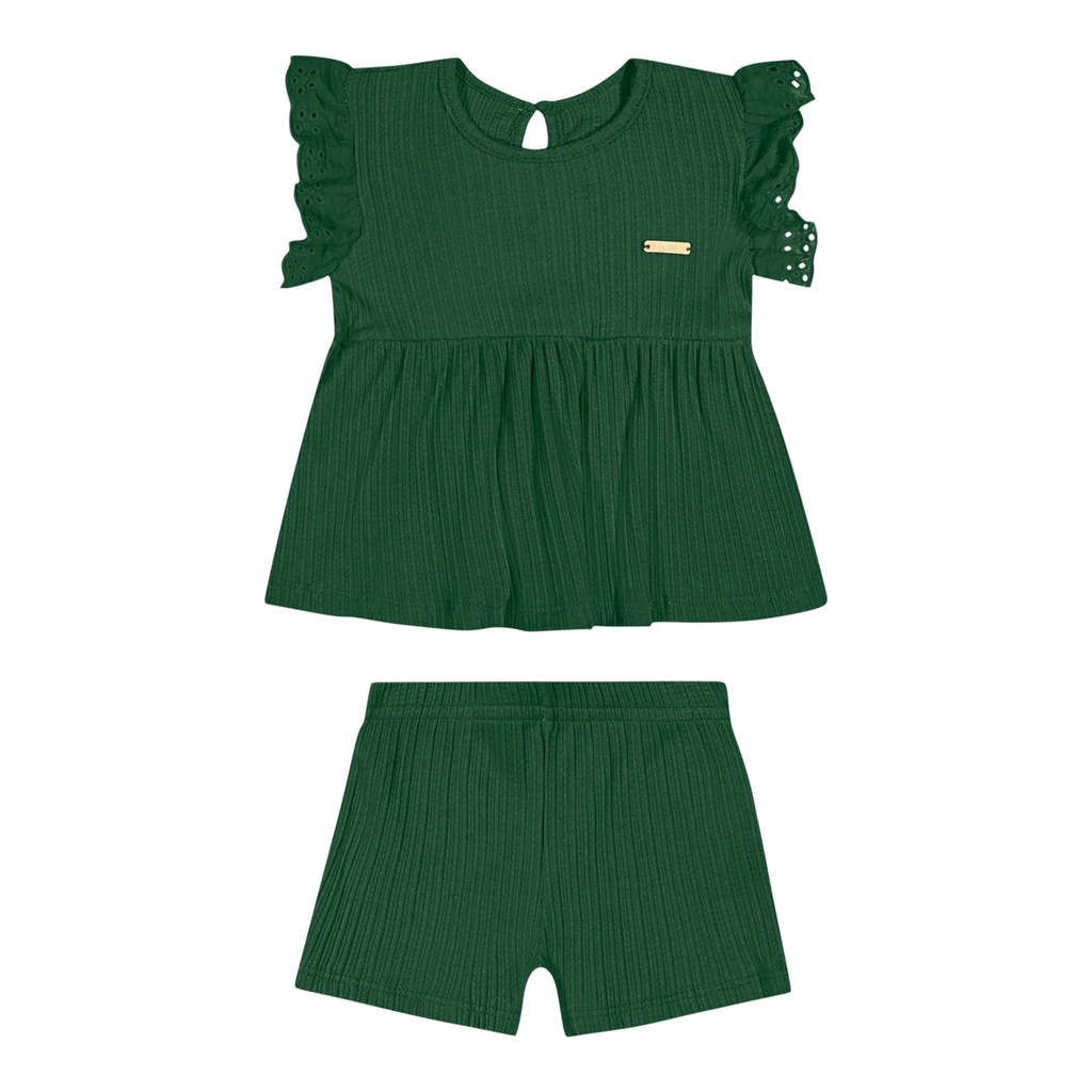 Conjunto Bebê Menina Malha Canelada Colorittá Verde