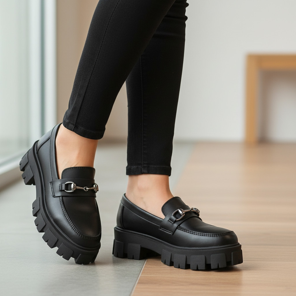 Mocassim Feminino Tratorado Plataforma Sapato Oxford