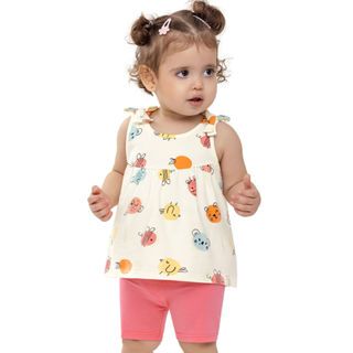 Conjunto Bebê Menina Poá Divertido Elian Bege em Oferta na Shopee