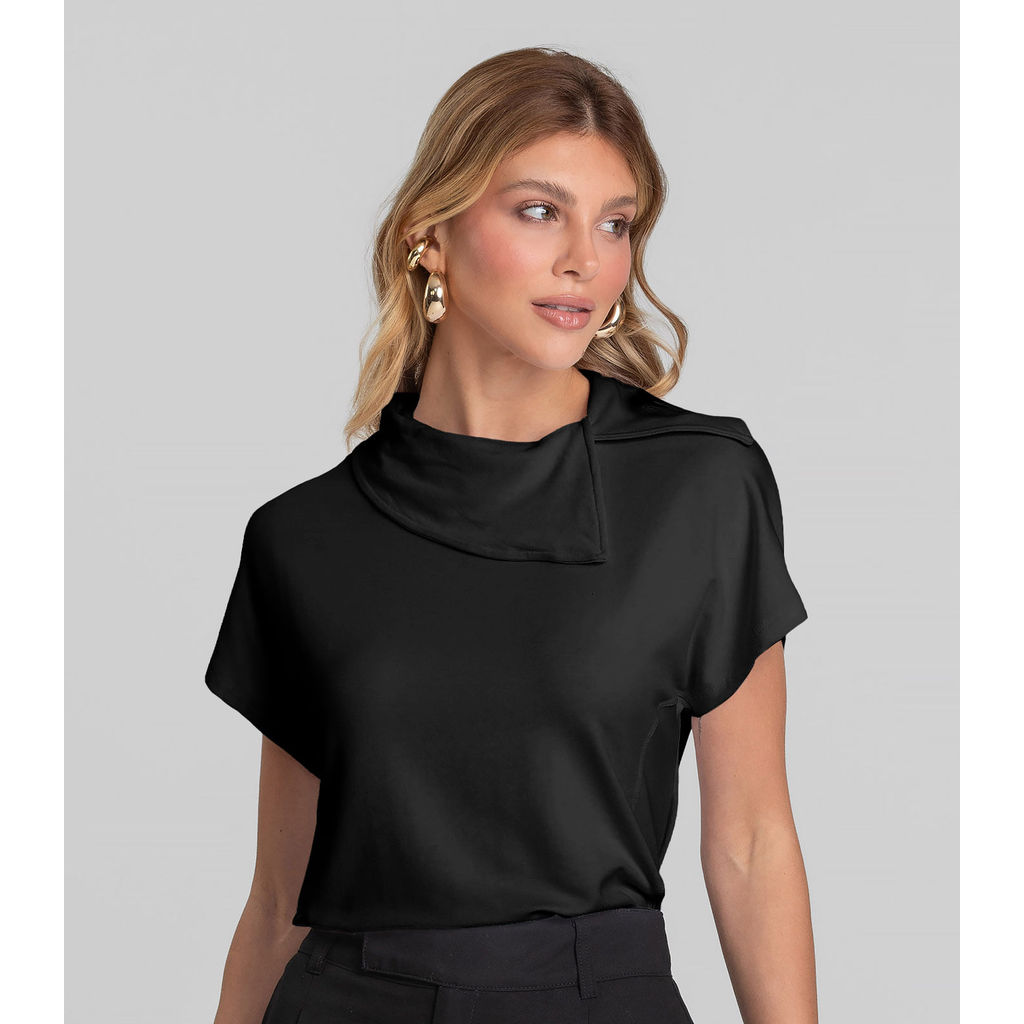 Blusa Feminina Com Gola Diferenciada Dianna Preto