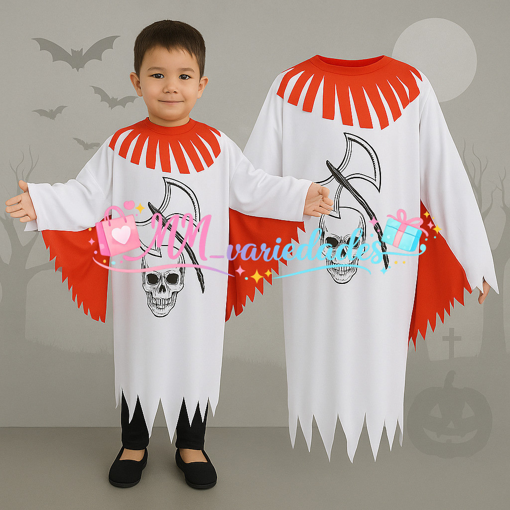 (V)Fantasia Infantil Halloween Caveira com Machado e Detalhes Vermelhos 🩸🦇LFRX