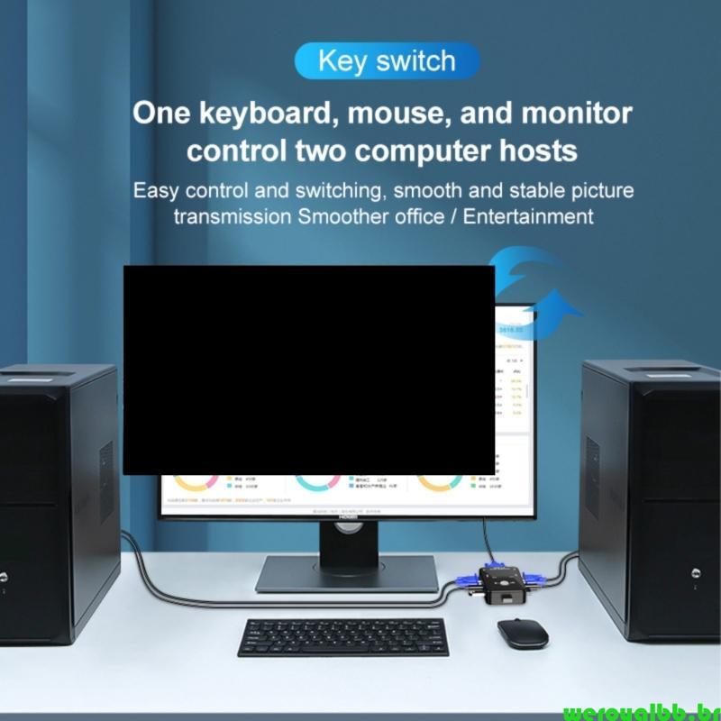 weroyalbb Resolução USB KVM Switcher 1080P VGA 2 Portas 4 Para 2 Controles Computador