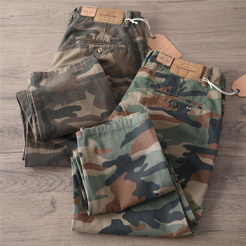 Liberação Vazamento Pick-up primavera outono solto em linha reta camuflagem calças masculinas lavado Retro ao ar livre n
