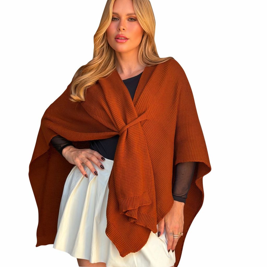 Xale Capa Lã  Poncho Florenza Blusa Feminina Inverno KimonoTricô