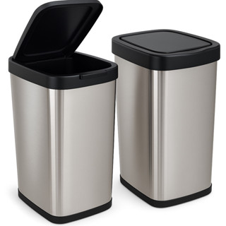 Kit Até 2 Lixeiras Cesto 09 Litros Inox Com Tampa Click Label Lixeira Escritório Lixeira Banheiro Chique em Oferta na Shopee