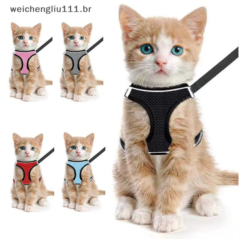 # weicheng Arnês Respirável Para Gatos Com Listras Reflexivas , Trela Ajustável À Prova De Fuga Andando .