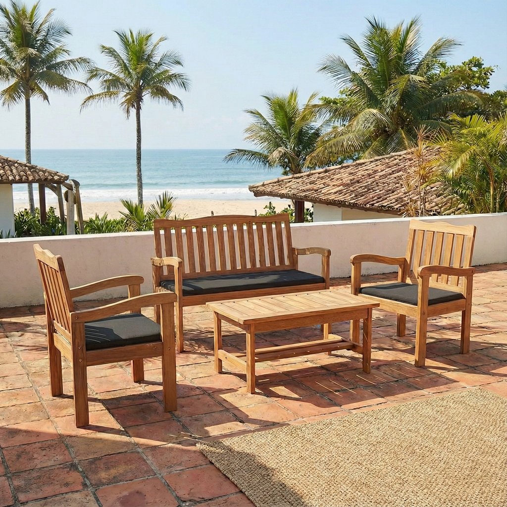 Conjunto Para Jardim de Madeira Eucalipto 4 Peças Estofado Nature Yescasa Nature/Preto em Oferta na Shopee