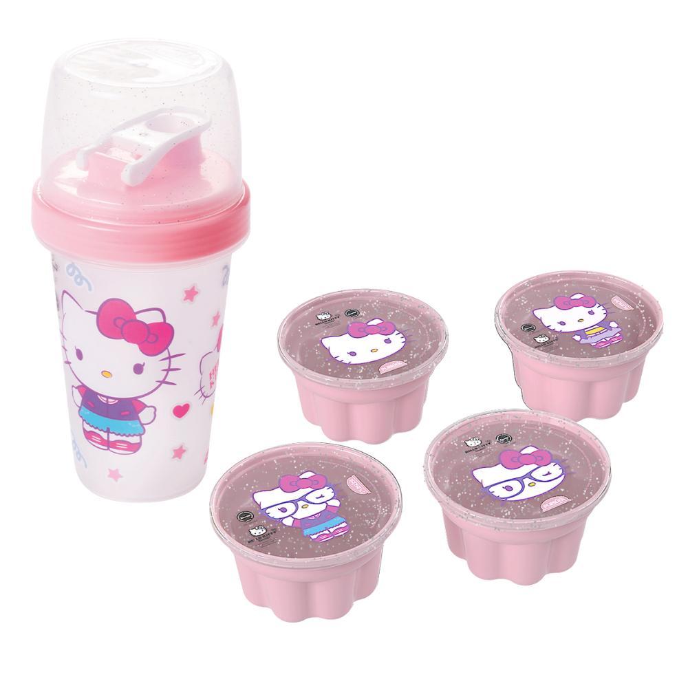 Kit Lancheira Hello Kitty 4 Potes 1 Garrafa Mini Shakeira Volta às Aulas Plasútil
