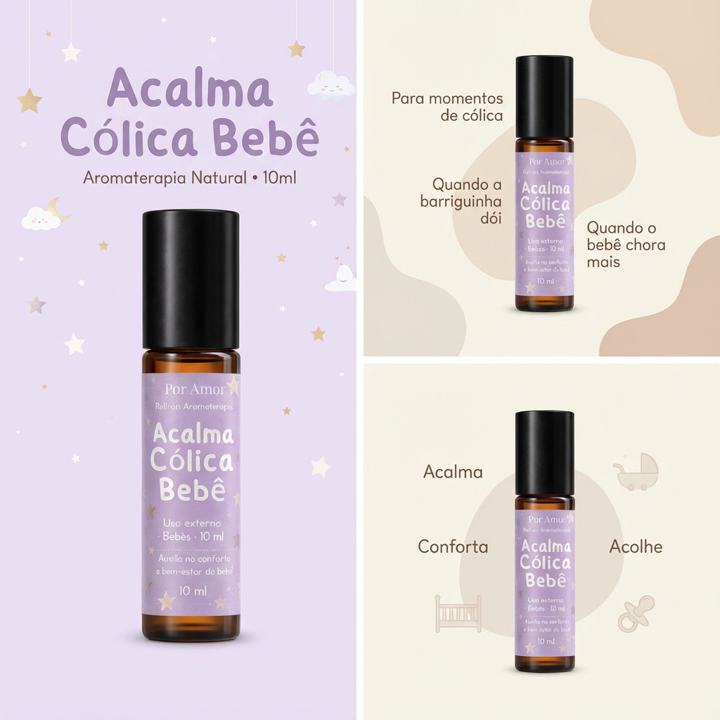 Acalma Cólica Bebê Roll-on Óleos Essenciais Aromaterapia Infantil