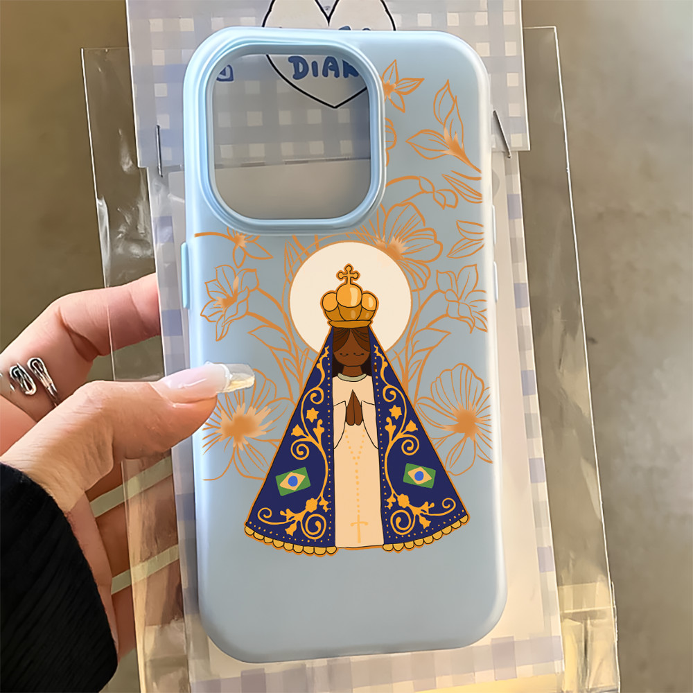 Nossa Senhora 2 Em 1 Capa Capinha Para iPhone 17 Ar 16 15 14 Plus 13 12 11 Pro Max 16e Fosco Silicone Anti-Impacto