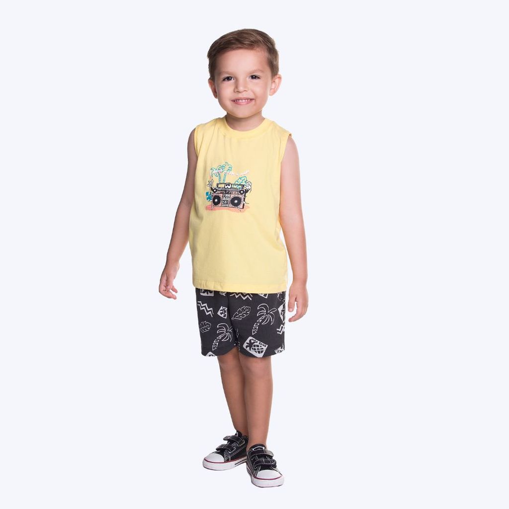 Conjunto Camiseta Regata e Bermuda Estampada Infantil Masculino Have Fun 29718