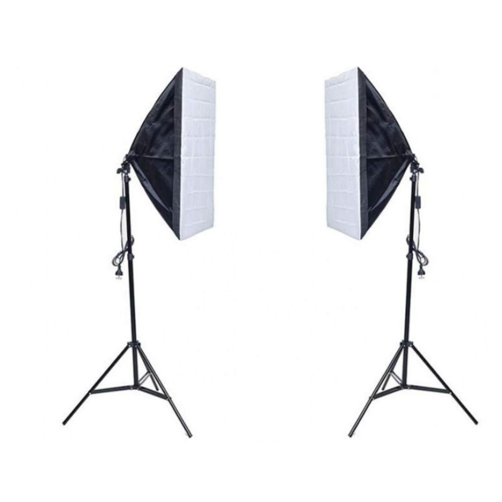 Kit Duplo Softbox 50x70 + Tripé 2m Estúdio Fotografia Iluminação Bivolt Bocal E27 com Tela Difusora em Oferta na Shopee
