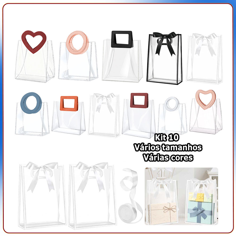 Kit 10 Saco transparente com alça saco para presentes de aniversário saco para lembranças saco para presentes de festa
