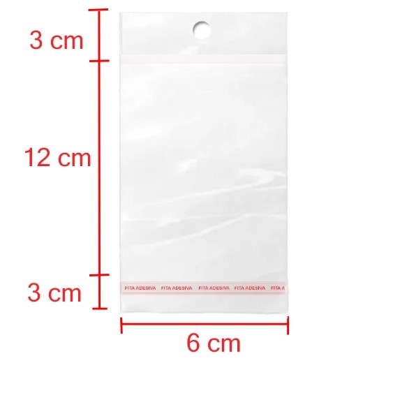 Saco Adesivado com Solapa e Furo 6x12+3 BOPP - Transparente