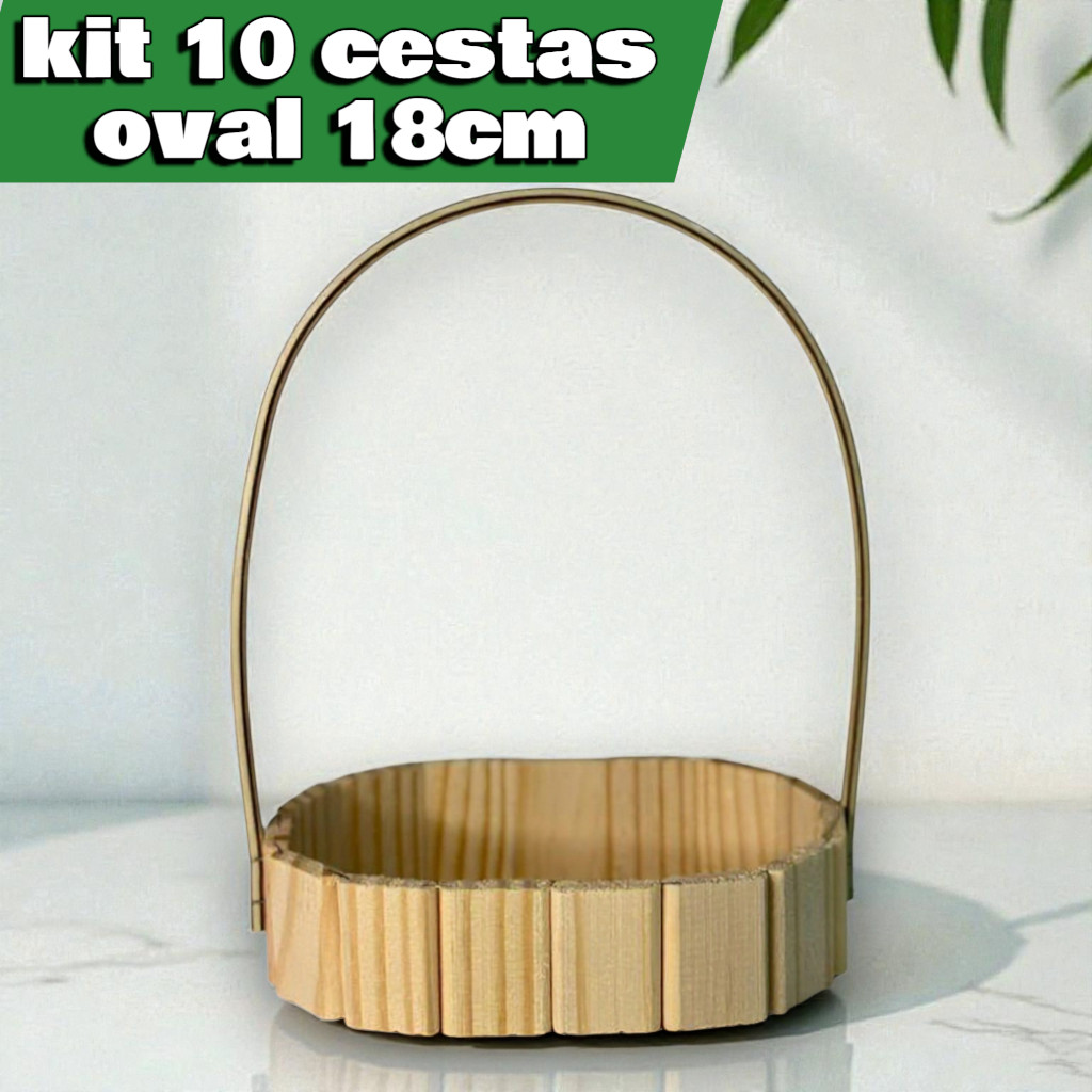 Kit 10 Cestas de Madeira Fraldeira Oval 18cm Para Presente Dias Das Mães Páscoa Namorados Natal