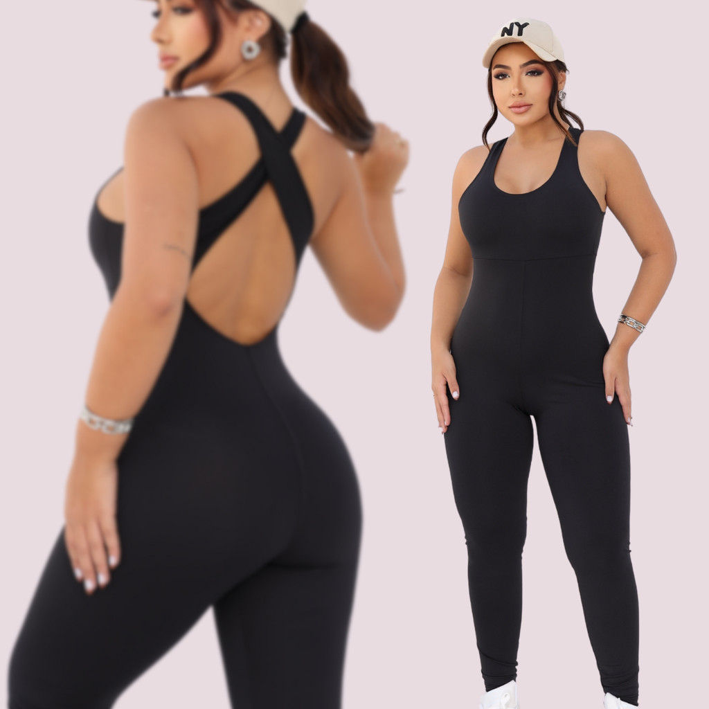 Macacão Academia Longo Costas Cruzadas Feminino ESPORTIVO Roupa Fitness Do P ao GG em Oferta na Shopee