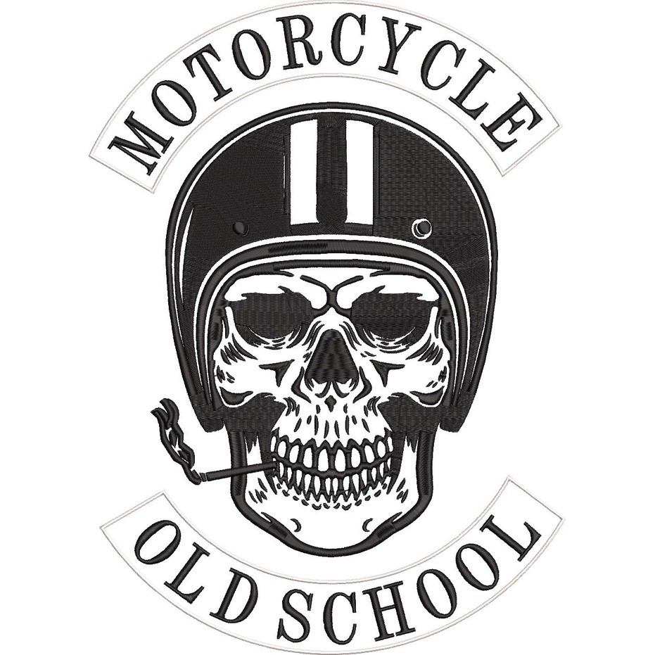 Patch conjunto bordado caveira motociclista old school, motorcycle, motociclista, moto clube, moto viajante, viagem