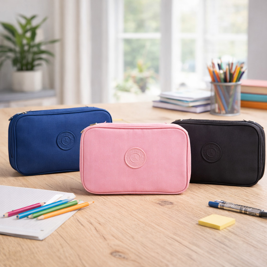 Estojo Organizador Escolar Grande em Nylon – 2 Compartimentos