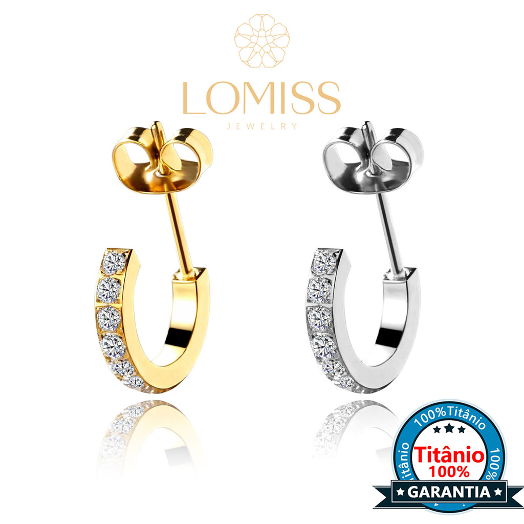 Brincos Argola Titânio Redondo Zircônias | Lobulo Orelha em Oferta na Shopee