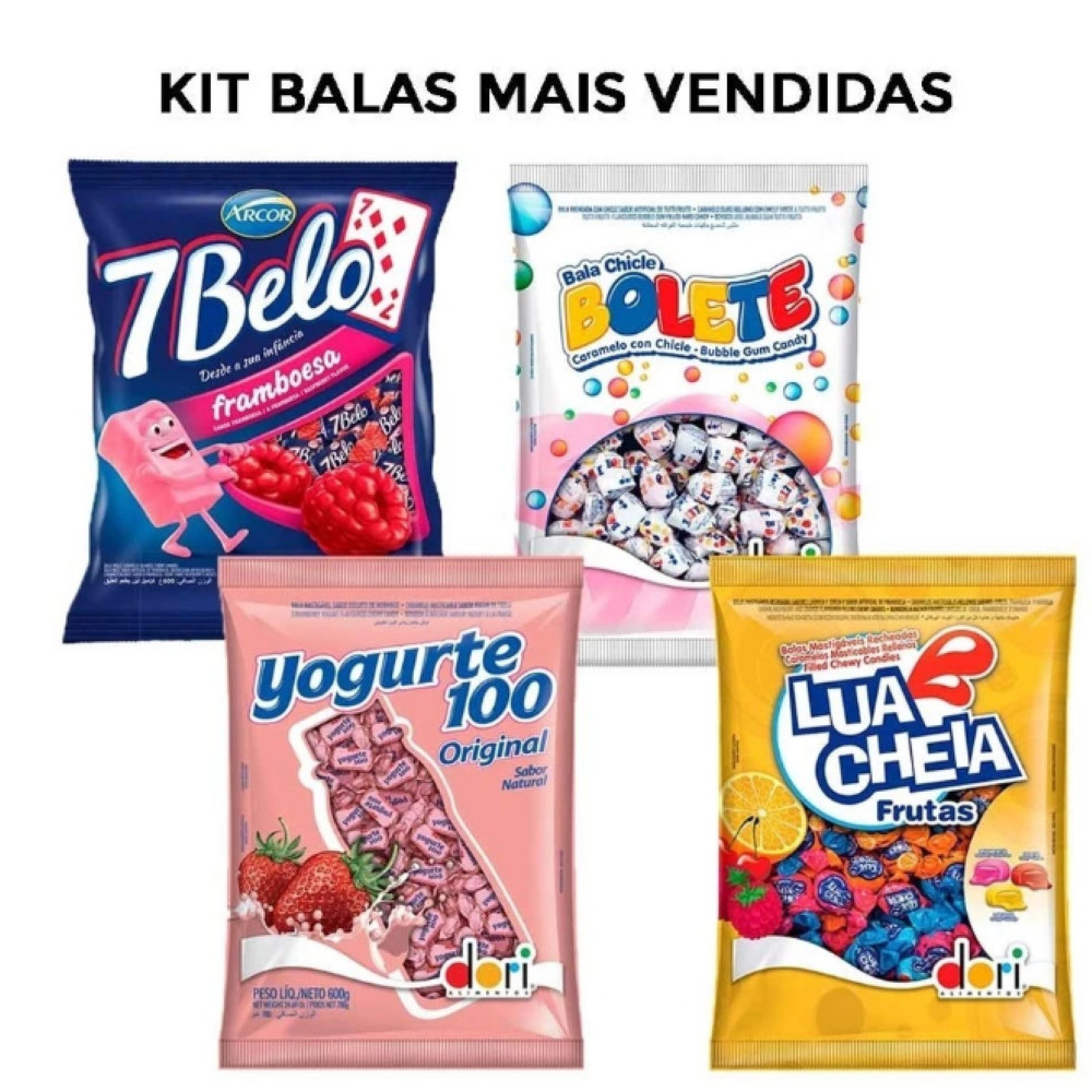 Kit Balas Mais Vendidas – Yogurte 100, Bolete, 7Belo, Lua Cheia Escolha a sua favorita