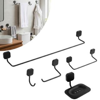 Kit Acessórios Para Banheiro 05 Peças Soft Preto Metal com Fixação Dupla em Oferta na Shopee