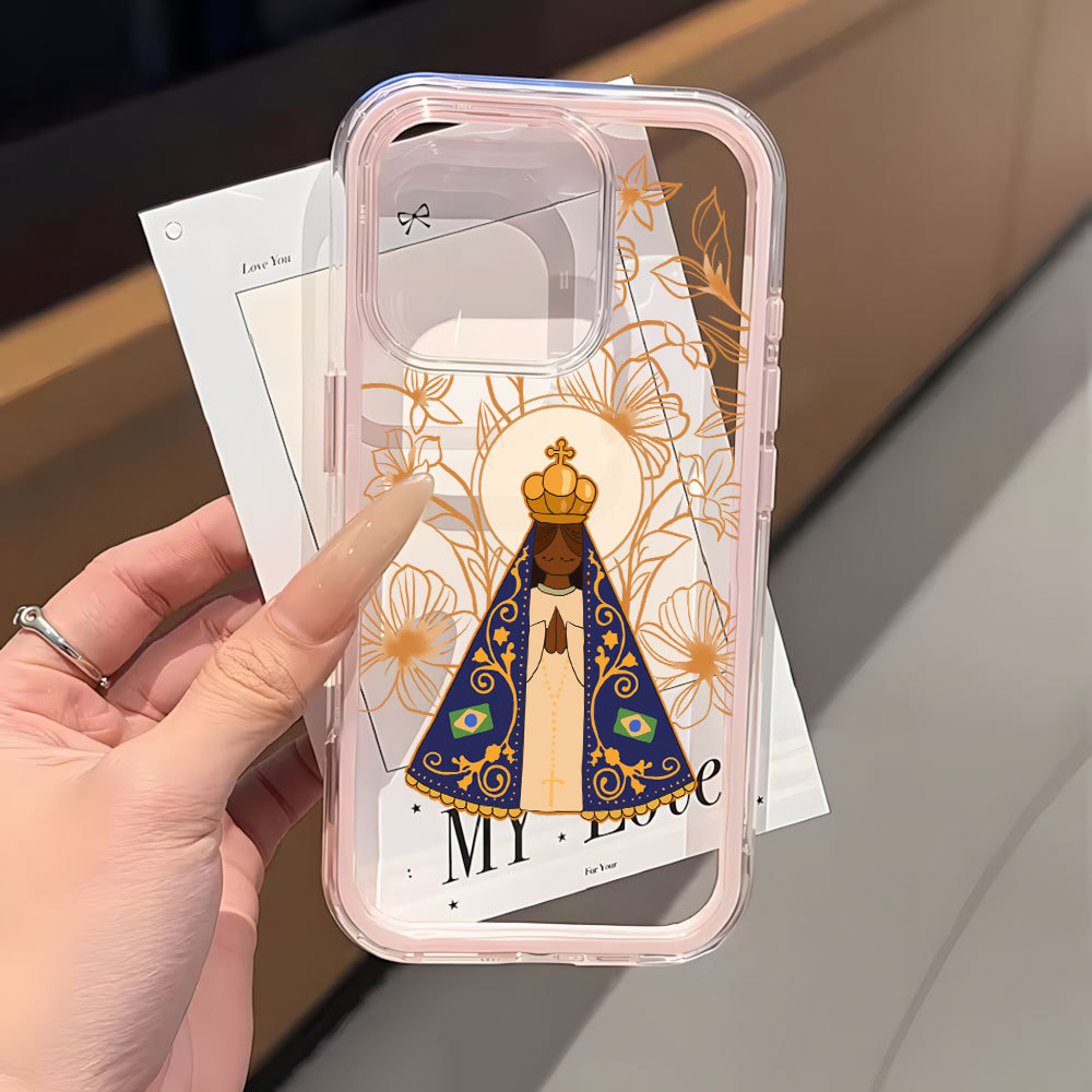 Capa 2 Em 1 Para iPhone 16 15 14 Plus 13 12 11 17 Air Pro Max Transparente Anti-Impacto Nossa Senhora em Oferta na Shopee