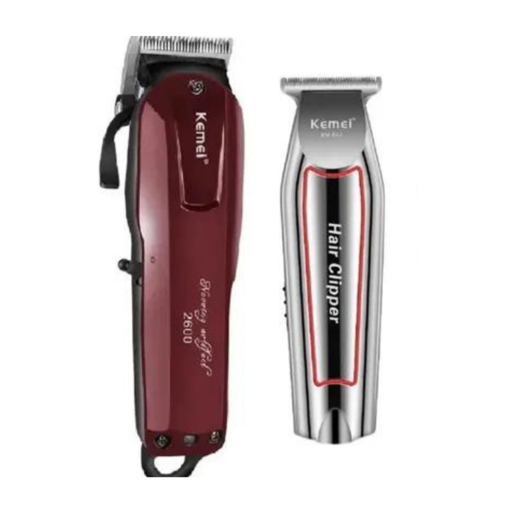 Kit Barbeiro Profissional Kemei 2600 + Kemei 032 - Máquina Cortar Cabelo e Barba
