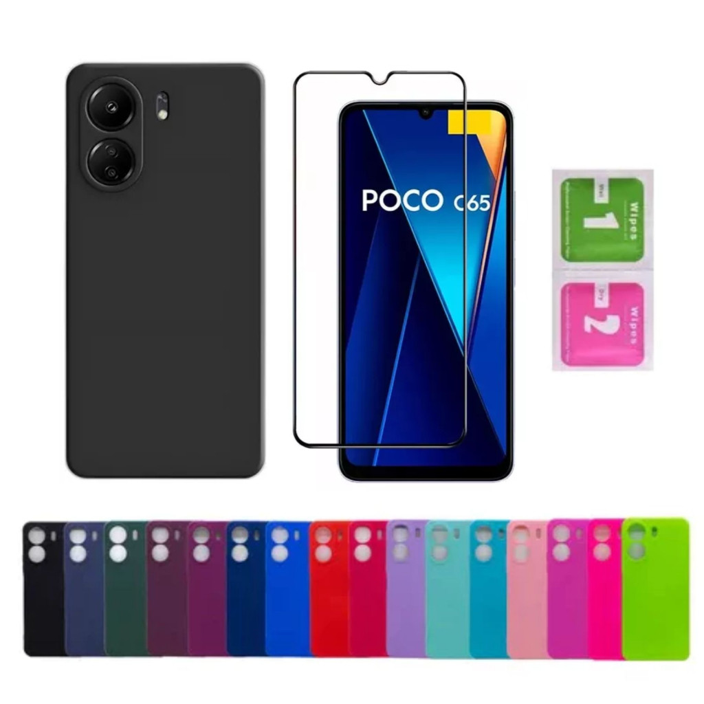 Kit Para Xiaomi Redmi 13C 4G / Poco C65 - Película 3d + Capa Silicone Aveludada