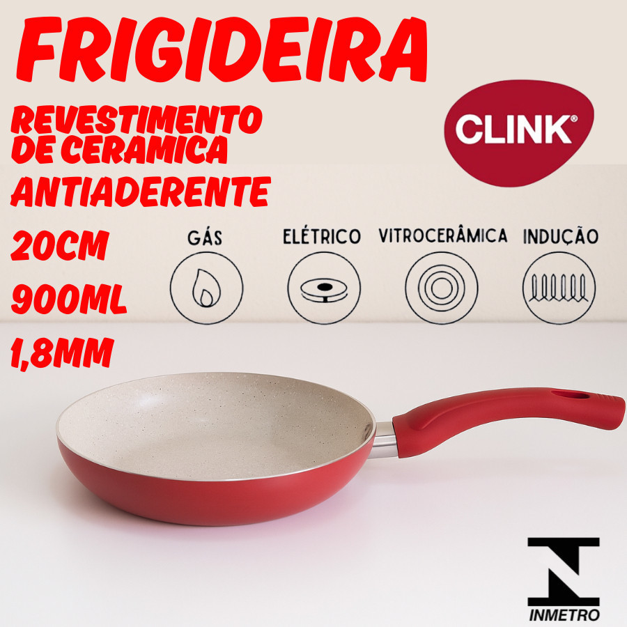 Frigideira 20cm 900ml Com Revestimento De Ceramica Antiaderente 1,8mm Não Gruda Cabo De Baquelite