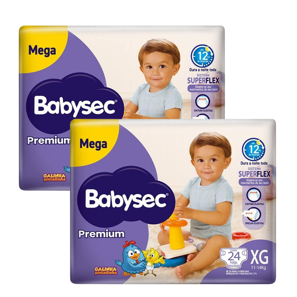 Pack 2x Fralda BabySec Mega XG Premium Galinha Pintadinha c/ 24 unid - Barreiras antivazamento em Oferta na Shopee