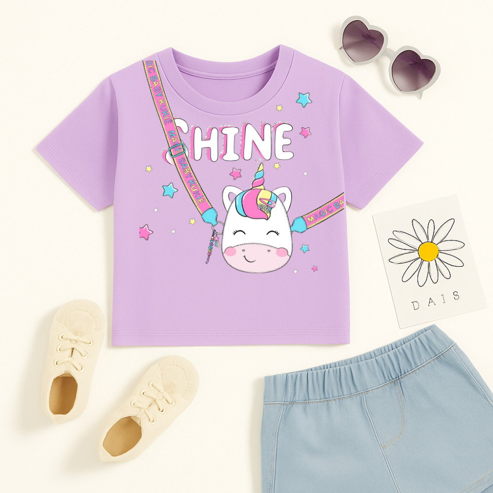 Camiseta Algodão Infantil Estampado Shine Bolsinha 911 Blusa Feminina Delicada Fofa Menina Criança
