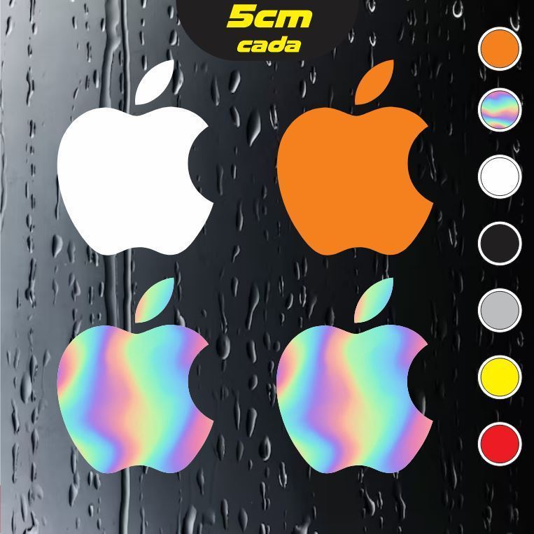 4x Adesivos Apple holográfico - Laranja e Várias cores - Maça Apple para carros, moto - 5x4cm cada