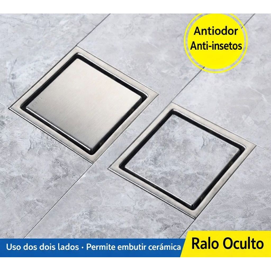Detalhes do Ralo Invisível 15x15 Em Aço Inoxidável Tampa Oculta Prata