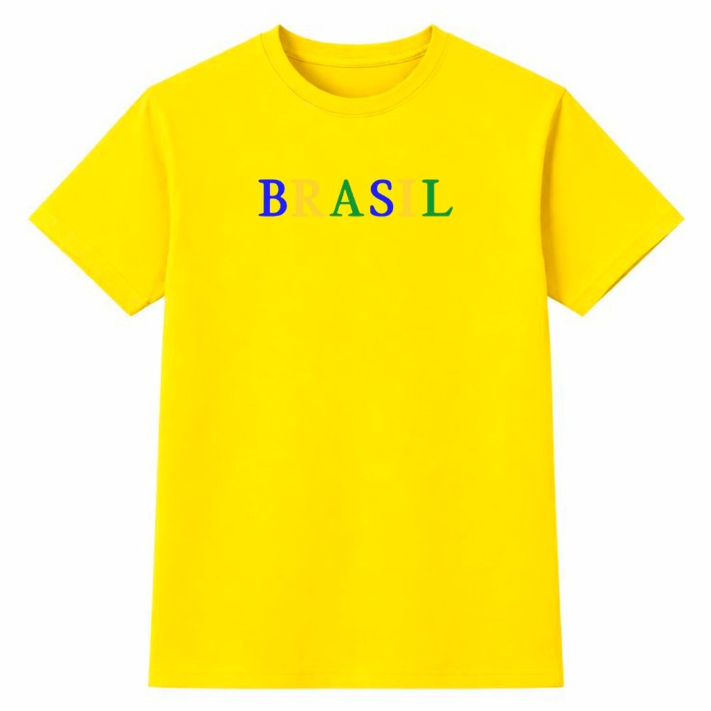 Camiseta Masculina 100% Algodão Camisa Brasil Collage Colorida Futebol Copa do Mundo Torcida