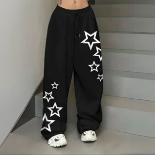 Calça Moletom Wide Leg Unissex Streetwear Larga Flanelada Com Estampa de Estrelas Destacadas em Oferta na Shopee